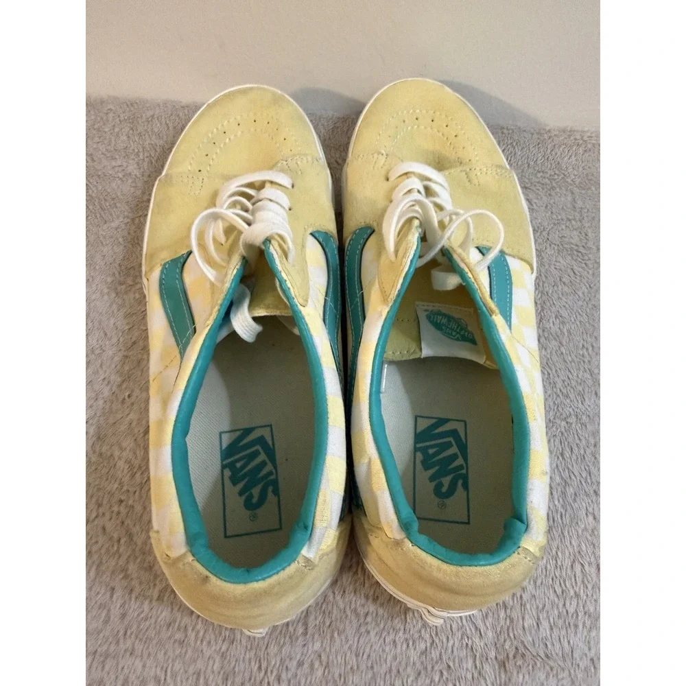 Vans SK8 Low Yellow Green Checkerboard Casual Skater Sneaker Shoes Men's Size 11